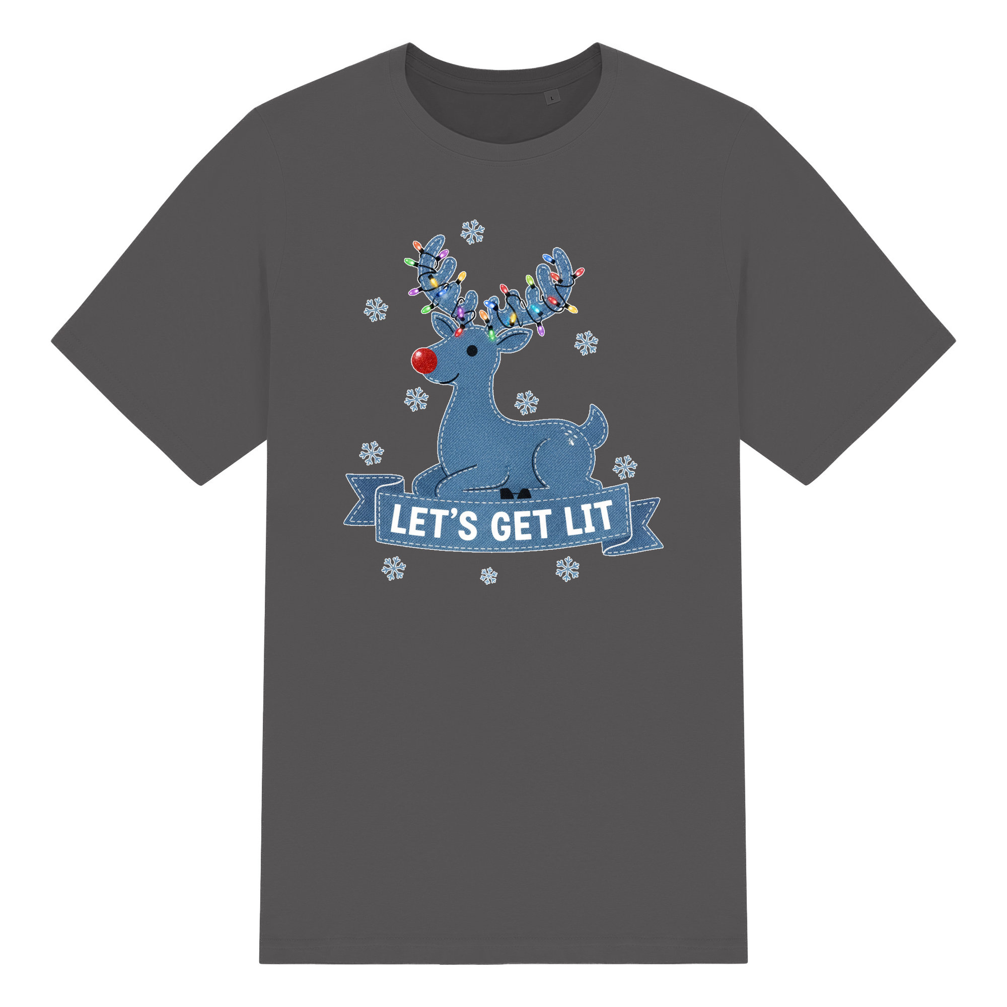 Christmas Reindeer T Shirt 100% Cotton Lets Get Lit Funny Unisex Tee Crew Neck - Picture 7 of 17