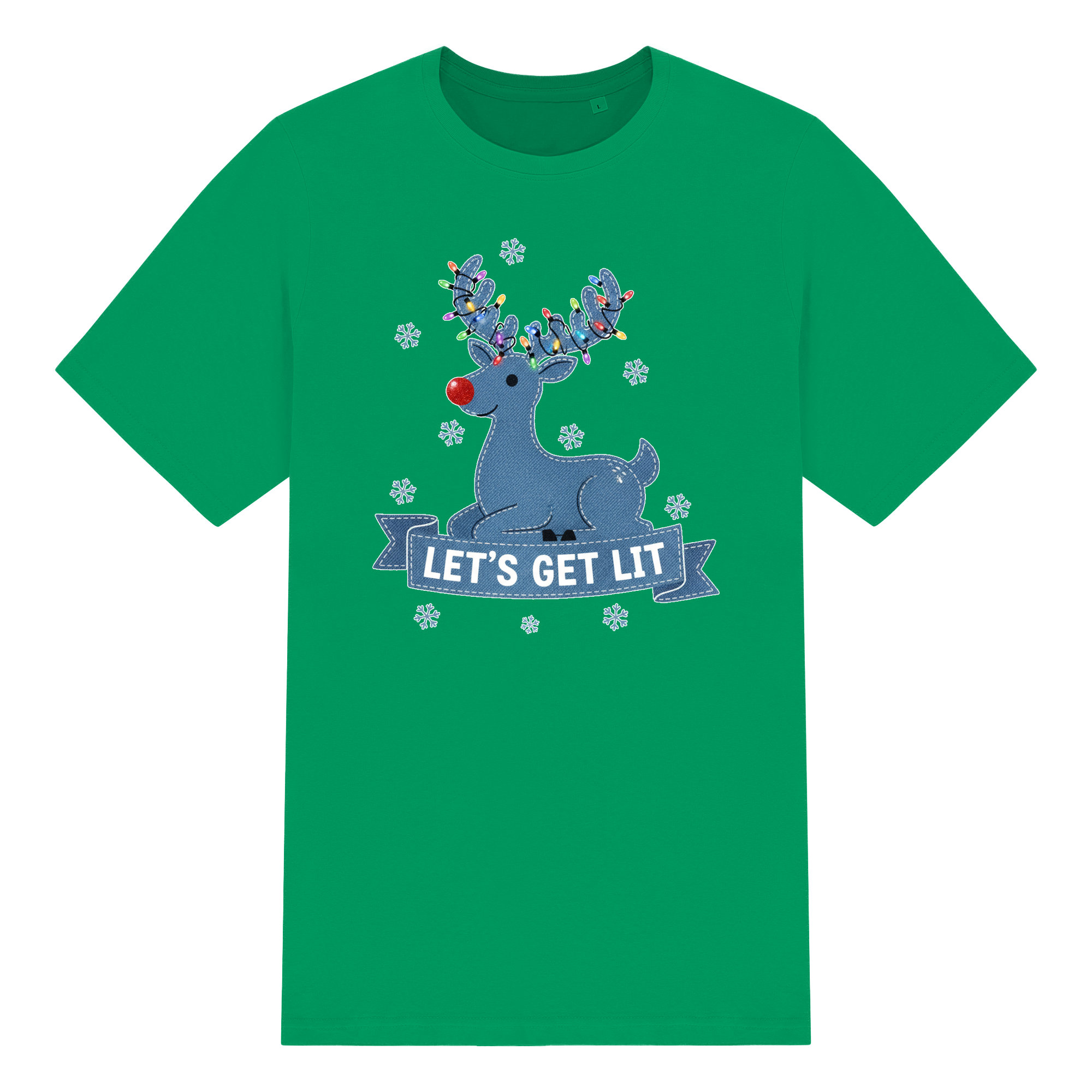 Christmas Reindeer T Shirt 100% Cotton Lets Get Lit Funny Unisex Tee Crew Neck - Picture 12 of 17