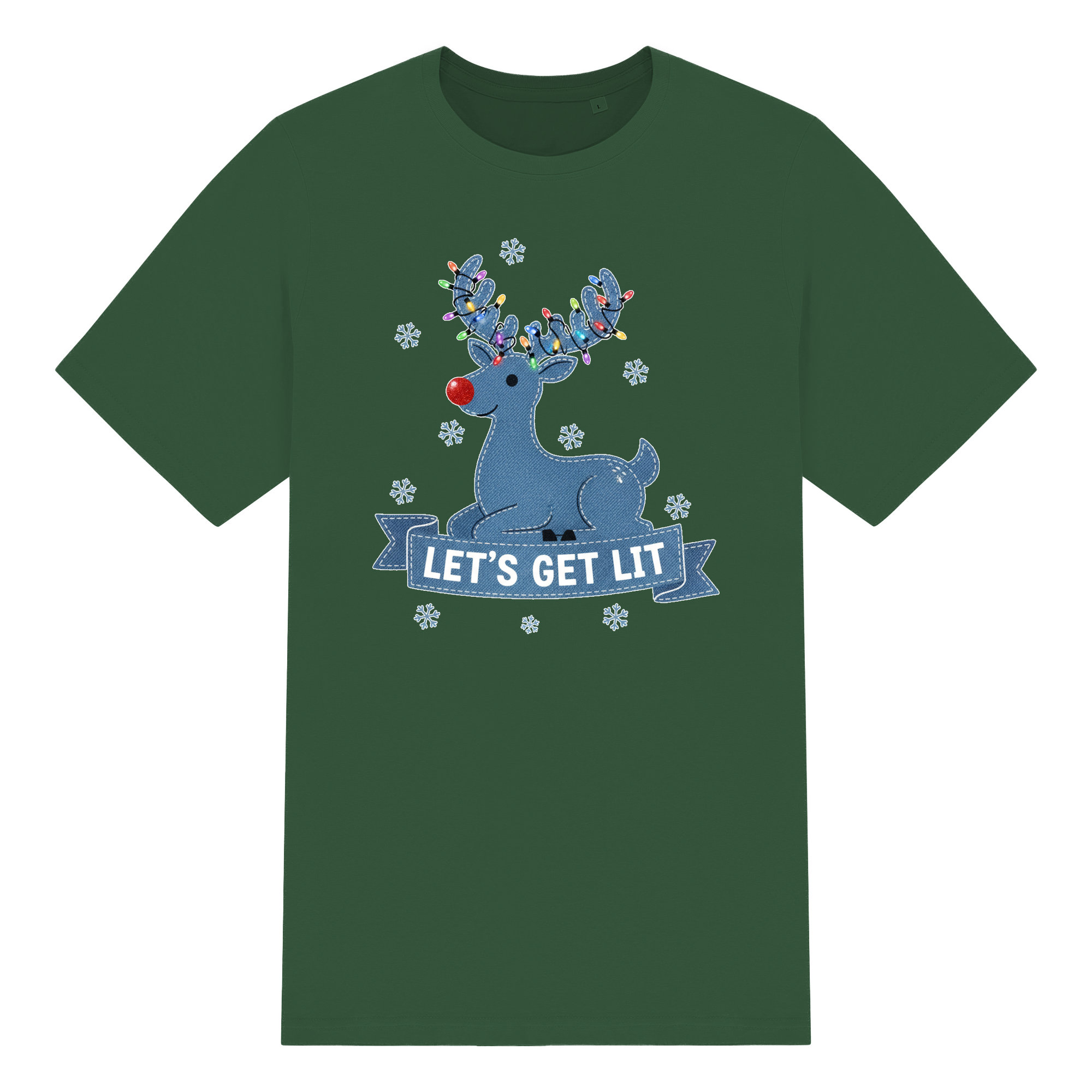 Christmas Reindeer T Shirt 100% Cotton Lets Get Lit Funny Unisex Tee Crew Neck - Picture 17 of 17