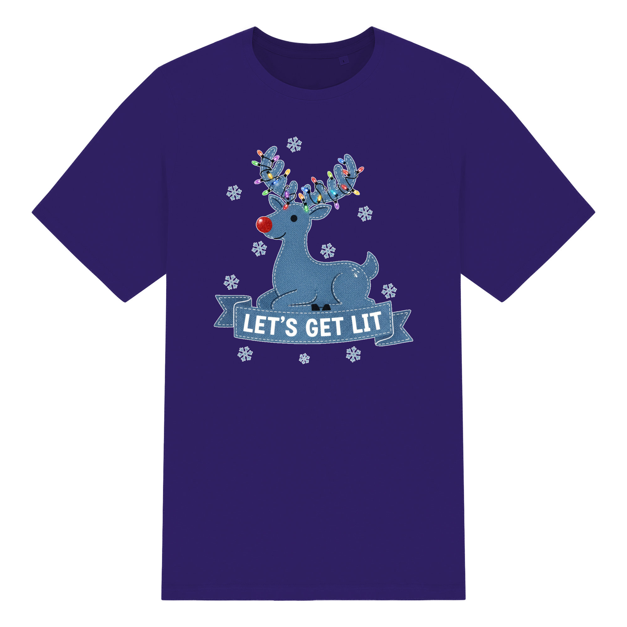 Christmas Reindeer T Shirt 100% Cotton Lets Get Lit Funny Unisex Tee Crew Neck - Picture 10 of 17