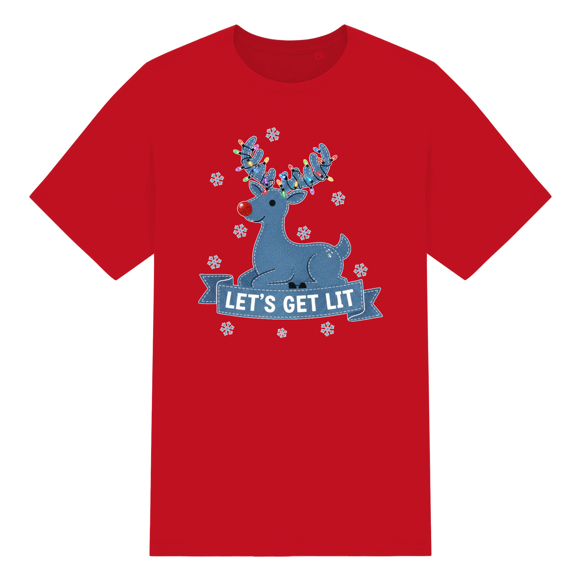 Christmas Reindeer T Shirt 100% Cotton Lets Get Lit Funny Unisex Tee Crew Neck - Picture 9 of 17