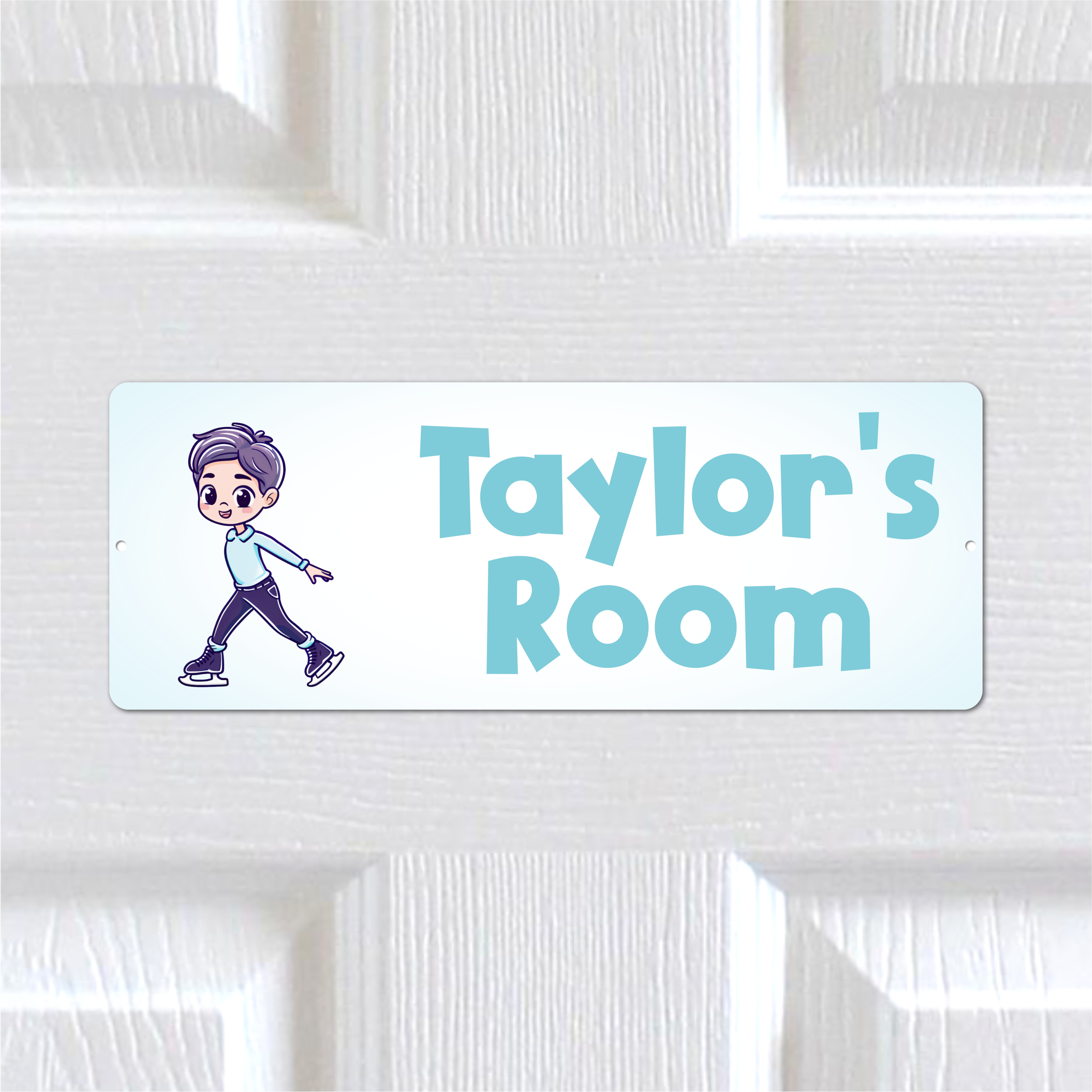 Personalised Aluminium Door Sign Ice Skater Boy Kids Room Metal Plaque. Any Text - Picture 4 of 5